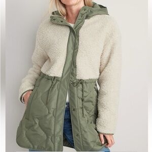 Old Navy Hooded Sherpa Quilted Hybrid Coat